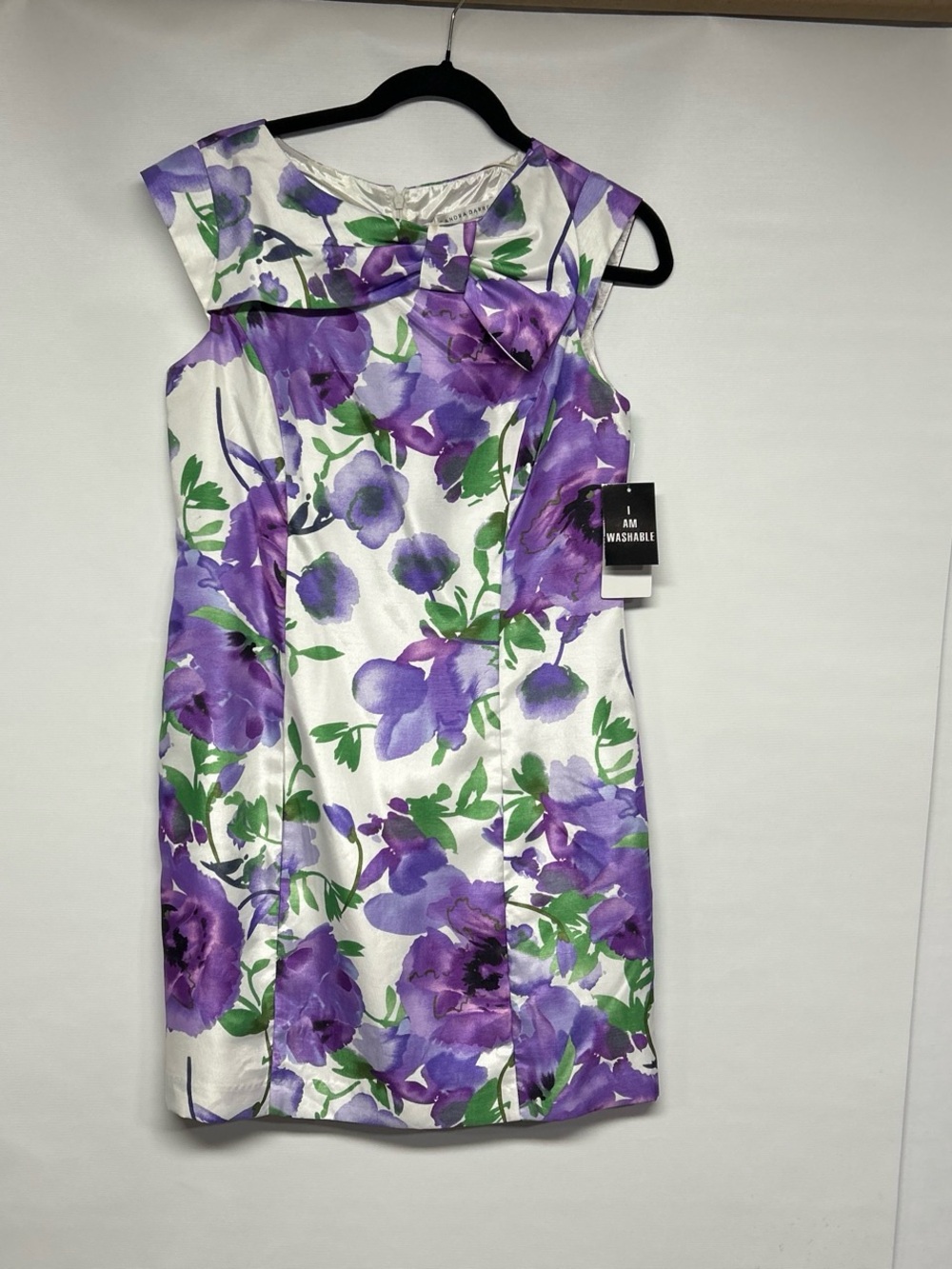 Sandra Darren White Midi Dress with Purple Floral Print